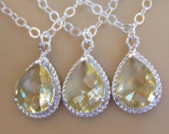 Bridesmaid Jewelry, Yellow Necklace, Citrine, Soft yellow, Sterling Silver, Wedding Jewelry, Bridesmaid Gifts, Bridesmaid Pendant, Gifts
