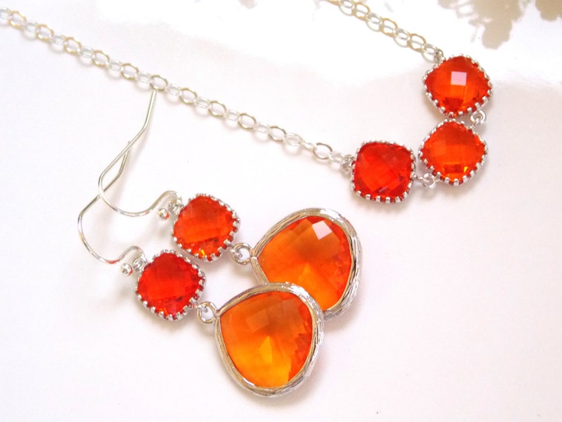 Wedding Jewelry Orange Earrings and Necklace Tangerine Etsy
