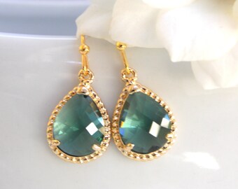 Wedding Jewelry, Bridesmaid Jewelry, Teal, Aqua Green, Gold, Aqua, Bridesmaid  Earrings, Bridesmaid Gifts, Drop, Gold Earrings, Dangle