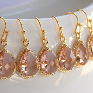 Wedding Jewelry, Bridesmaid Jewelry, Peach, Champagne, Gold, Blush, Bridesmaid  Earrings, Bridesmaid Gifts, Drop, Gold Earrings, Dangle