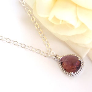 Bridesmaid Jewelry, Plum Necklace, Eggplant, Sterling Silver, Burgundy, Purple, Wedding Jewelry, Bridesmaid Gifts, Bridesmaid Pendant, Gifts