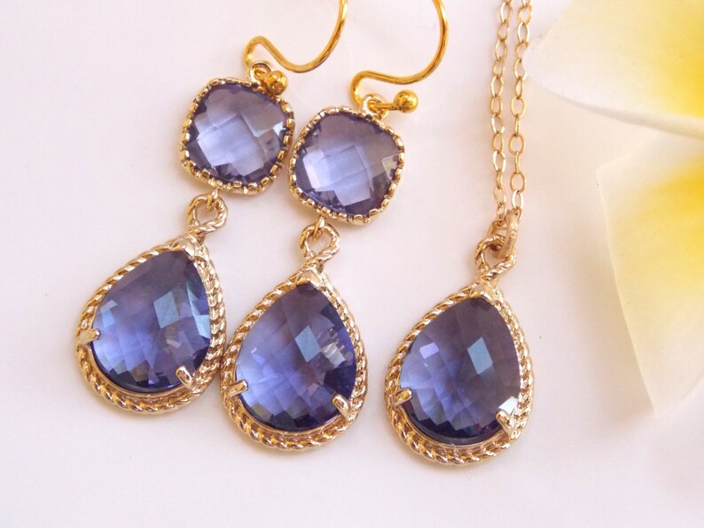 Bridesmaid Jewelry Set Purple Earrings and Necklace Set Etsy