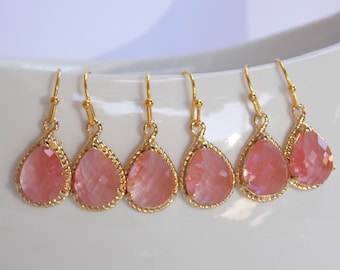Wedding Jewelry, Bridesmaid Jewelry ,Coral, Peach, Grapefruit, Bridesmaid  Earrings, Bridesmaid Gifts, Drop, Gold Earrings, Dangle, Gift