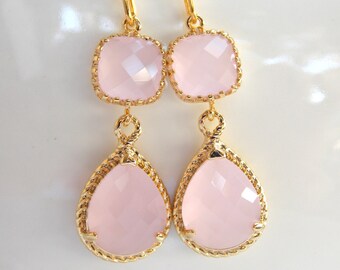 Wedding Jewelry, Ice Pink Earrings, Soft Pink, Light Pink, Pale Pink, Pink, Bridesmaid Jewelry, Bridesmaids Gifts, Gifts, Dangle, Gold, Drop