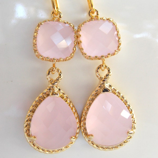 Wedding Jewelry, Ice Pink Earrings, Soft Pink, Light Pink, Pale Pink, Pink, Bridesmaid Jewelry, Bridesmaids Gifts, Gifts, Dangle, Gold, Drop