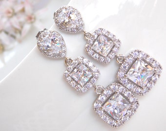 Wedding Jewelry, Silver, Cubic Zirconia, Bridal Jewelry,Bridal Earrings,Bride Earrings, Bridesmaids Gifts, Bridesmaid Earrings, Dangle, Post