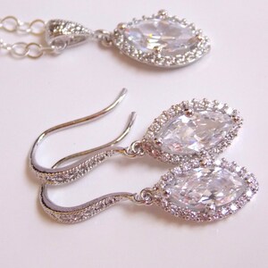 Wedding Jewelry, Sterling Silver, Cubic Zirconia, Bridal Jewelry, Bridal Earrings and Necklace Set, Bridesmaid Earrings, Dangle, Bride Gifts
