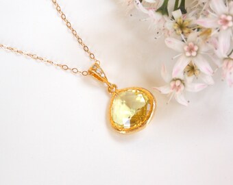 Wedding Jewelry, Yellow Neklace, Gold, Citrine, Soft  Yellow, Jonquil, Cubic Zirconia, Pendant, Bridesmaid Necklace, Bridesmaids Gifts,Gift