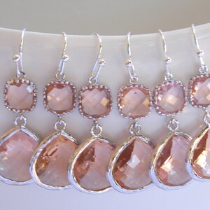 Wedding Jewelry, Peach Earrings, Silver, Champagne, Blush, Bridesmaid Earrings, Bridesmaid Gifts,Bridesmaid Jewelry, Dangle, Wedding Gifts