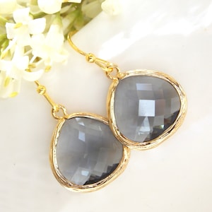 Wedding Jewelry, Bridesmaid Jewelry, Grey Earrings, Gray, Charcoal, Bridesmaid Gifts,Drop, Gold, Dangle, Wedding Gifts,Teardrop,Gifts