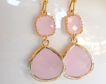 Wedding Jewelry , Ice Pink Earrings, Gold, Pink, Soft Pink, Pale Pink, Bridesmaid Gifts, Bridesmaid Jewelry, Dangle, Drop, Wedding Gifts