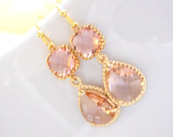 Wedding Jewelry, Peach Earrings, Champagne, Gold, Blush,Bridesmaid Jewelry,Bridesmaids Gifts,Bride Gifts,Dangle,Wedding Earrings,Bridesmaids