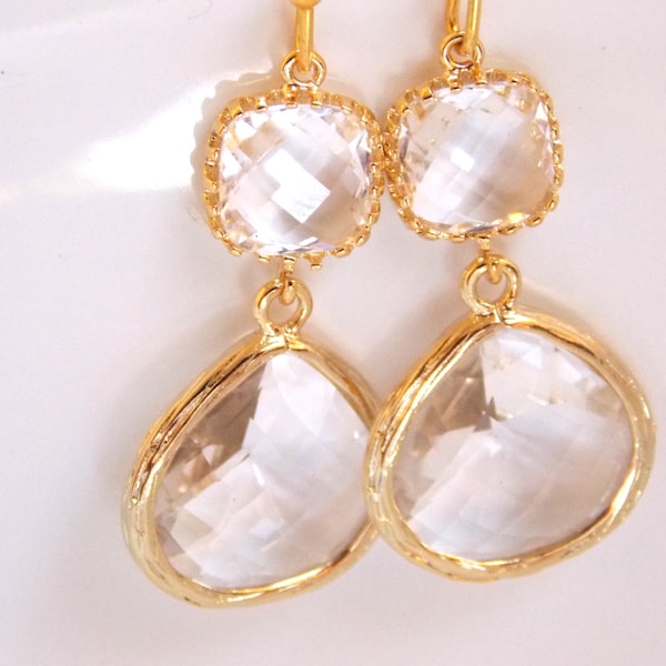 Wedding Jewelry , Crystal Earrings, Gold, Clear, Bridesmaid Earrings, Bridesmaid Gifts, Bridesmaid Jewelry, Dangle, Drop, Wedding Gifts