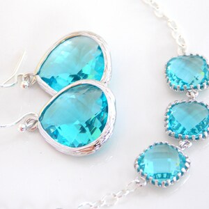 Wedding Jewelry Set, Aquamarine Earrings and Bracelet, Aqua Set, Sterling Silver, Bridesmaid Gifts, Bridesmaid Jewelry, Dangle, Bracelet Set