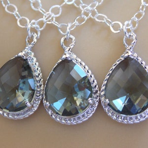 Bridesmaid Jewelry, Grey Necklace, Charcoal, Gray, Sterling Silver, Wedding Jewelry, Bridesmaid Gifts, Bridesmaid Pendant, Wedding Gifts