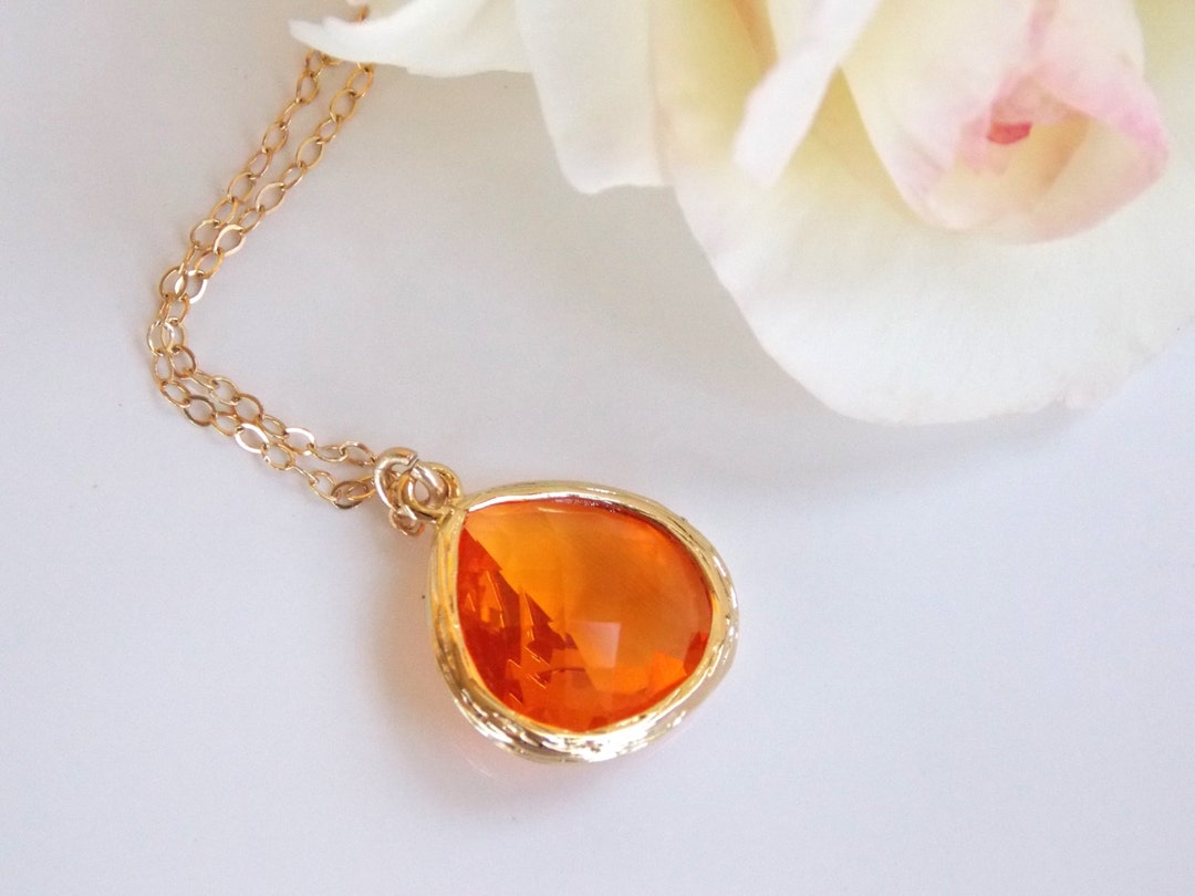 Wedding Jewelry, Orange Necklace, Gold, Tangerine, Carnelian