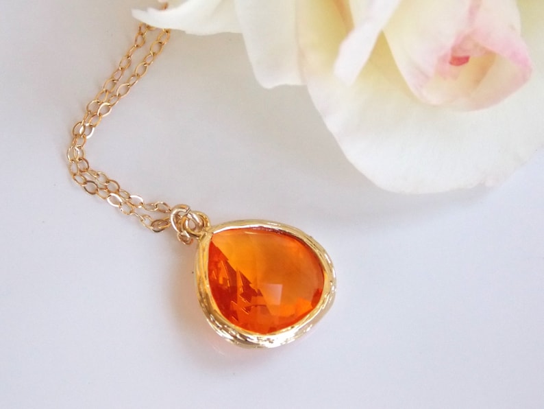 Wedding Jewelry Orange Necklace Gold Tangerine Carnelian Etsy