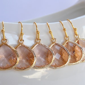 Wedding Jewelry, Peach Earrings, Bridal, Champagne, Blush, Gold, Bridesmaid Jewelry, Bridesmaid Earrings, Dangle, Pendant, Peach Earrings