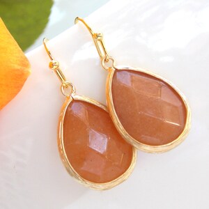 Wedding Jewelry, Bridesmaid Jewelry,Peach Jade, Pumpking Jade,Bridesmaid Earrings,Bridesmaid Gifts,Drop, Gold Earrings, Dangle, Brides Gifts