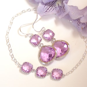 Wedding Jewelry Set, Lavender Earrings and Bracelet, Lilac, Sterling Silver, Bridesmaid Gifts, Bridesmaid Jewelry, Dangle, Bracelet Set