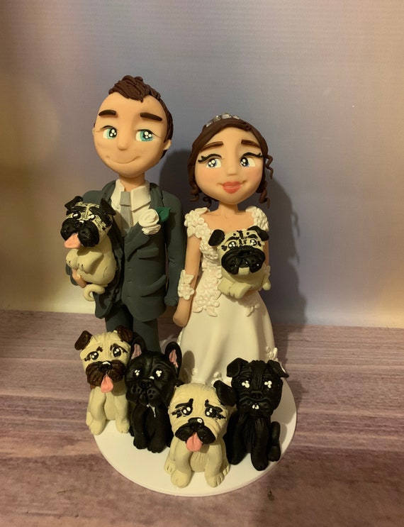 Personalised Wedding Cake Topper - Bride and Groom  Figurines - Couple with Pets/Cats/Dogs
