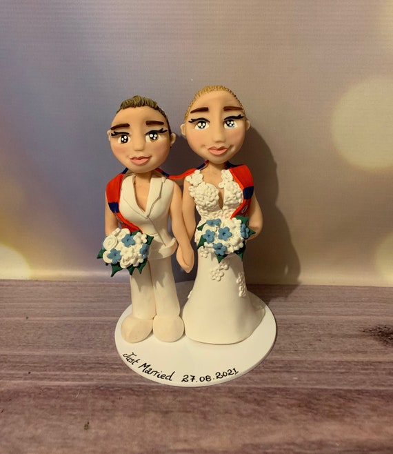 Personalised football scarf and/or shirt Wedding Cake Topper - Bride and groom/same sex couple