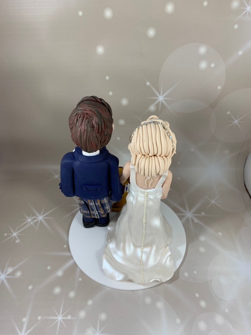 Bride and Groom in kilt cake topper Personalised