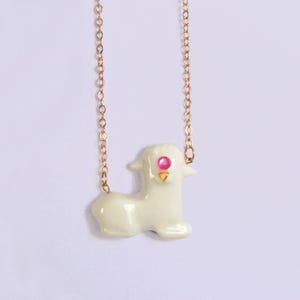 Holy Lamb Necklace / SIAMESE TWIN STUDIO/ Cute Sheep Porcelain Jewelry with Rhinestone