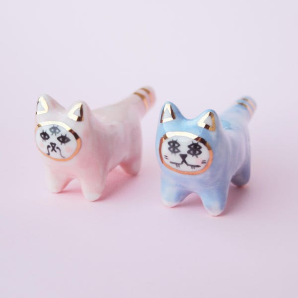 SPACE CATS PIPES / Siamese Twin Studio/ Handmade Porcelain Cat Pipe for Smoking – Cute Animal Pipe with Gold Detail – Unique Space Cat Gift