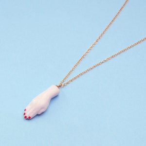 Hand Necklace / SIAMESE TWIN STUDIO/ Porcelain Doll Hand Jewelry / Tiny Charm Hand Pendant Girly Gift