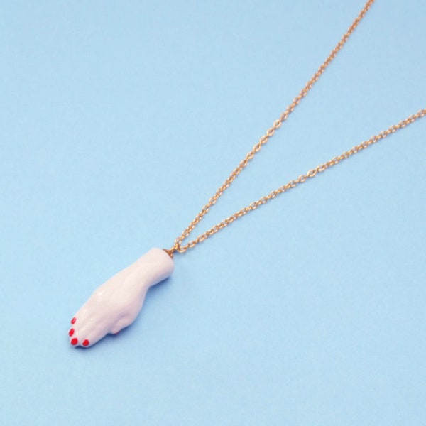 Doll Hand Necklace: Porcelain Girly Charm Pendant