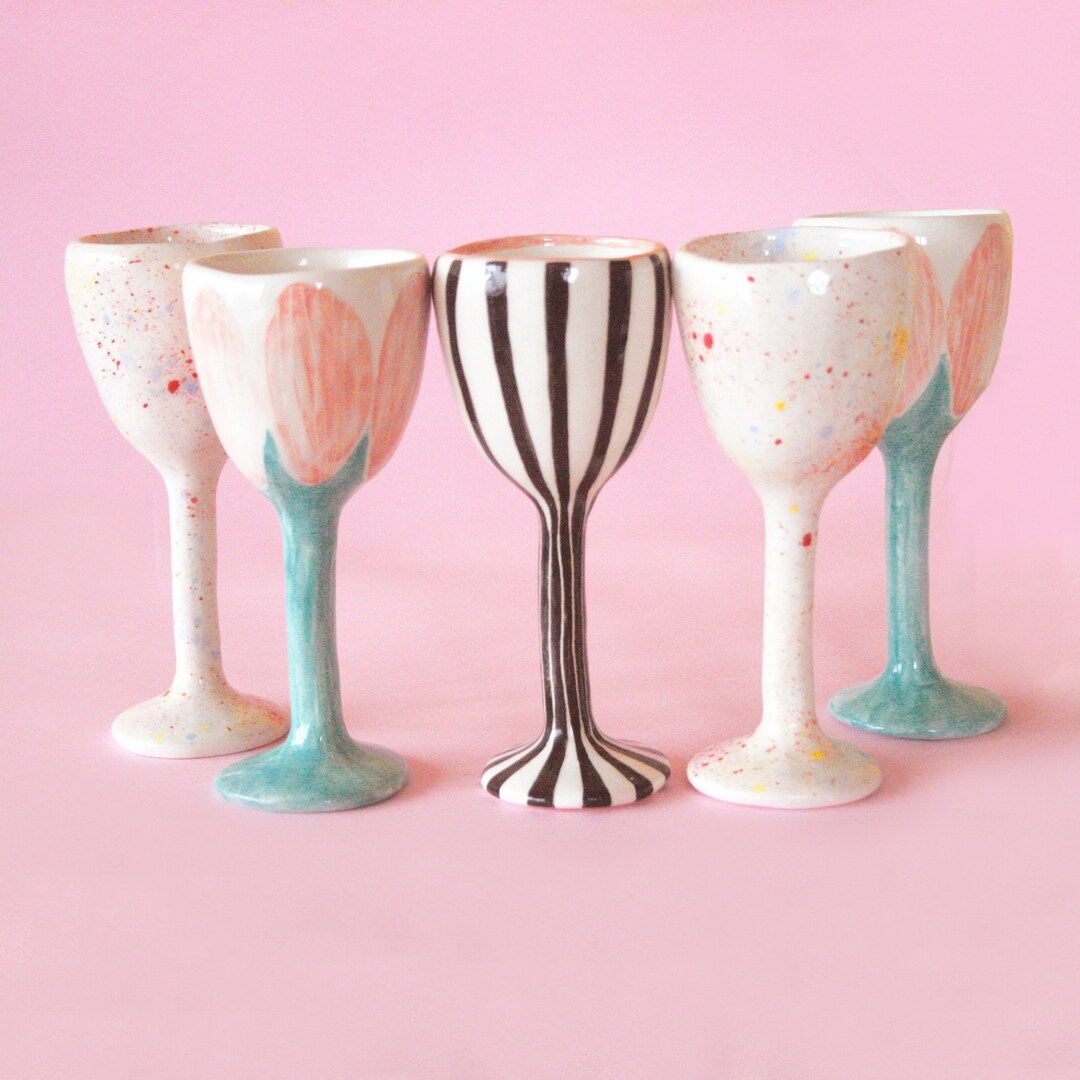 CERAMIC GOBLETS/ Different Patterns/ Ceramic Wine Glasses/ Etsy