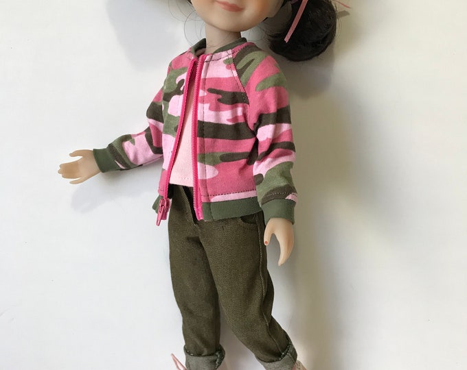 Pink Camo Jacket, Pink Tee Shirt and Military Green Jeans for 14 Inch ...