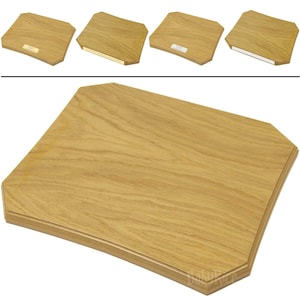 New Oak Veneer Woodgrain Display Plinth (mdf core) Large 10x12&#39;&#39; Choose Base Only or add Silver Gold Personalised Text Engraved Plaque Plate