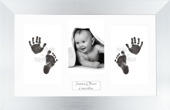 Personalised Hand print Footprint Kit Baby Shower Gift Christening White Frame