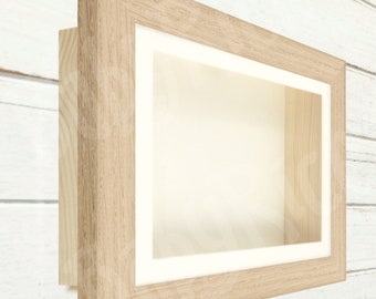RECTANGLE Oblong Extra Deep Shadow Box Display Frame New Solid Oak & Pine Wood, 3D Object Item Cast Handmade in UK, Choose SIZE, Mount Color