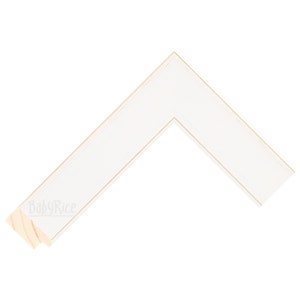May include: White picture frame with a gold trim. The frame is made of wood and has a natural wood finish on the inside edge.
