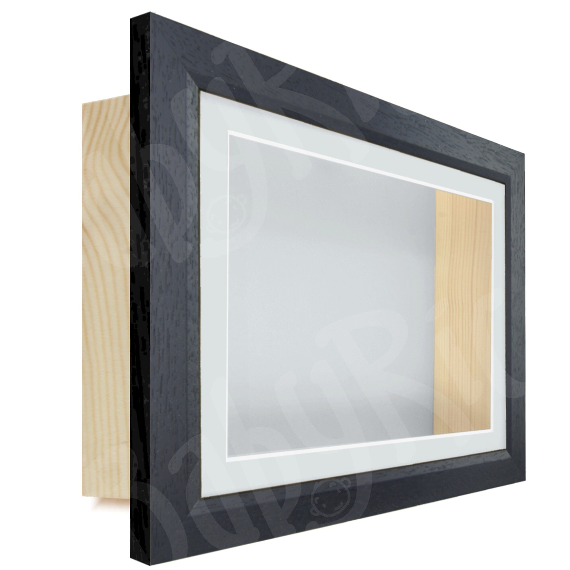 SQUARE Sizes Black Woodgrain Shadow Box Frame Small Large Mat Mount ...
