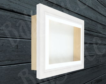 SQUARE White Shadowbox Display Frame, Pine Wood Box, 3D Framing, Size / Mount / Backing Colour Options