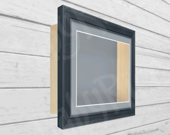 SQUARE Dark Grey Shadowbox Display Frame, Pine Wood Deep Box, 3D Framing, Small Large Size / Mount / Backing Colour Wedding Flowers Cast New