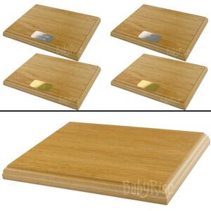 New Wooden Display Base Plinth 6x8" 8x10" 10x12" Black Mahogany Oak Veneer White can choose Engraved Plaque Silver Gold Plate to Engrave image 4