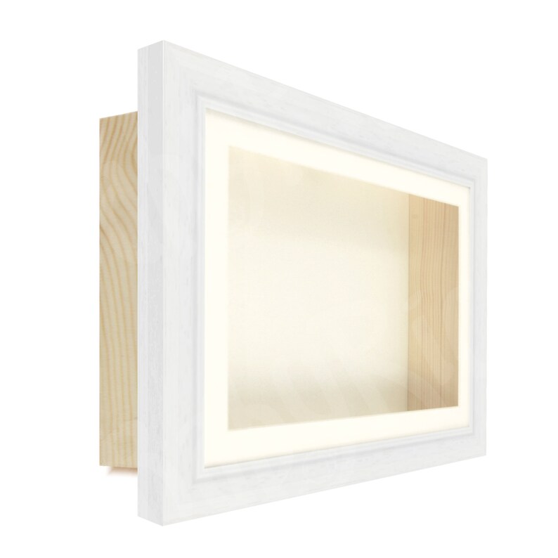 Deep Shadow Box Display Frame, 3D Framing.  White with Whipped Cream inserts