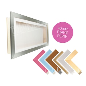 Cornice in acrilico per esposizione Shadow Box grande e profonda da 35x13" da 4,6 cm per oggetti ricordo 3D, realizzata a mano nel Regno Unito - Scegli i colori della cornice e del supporto
