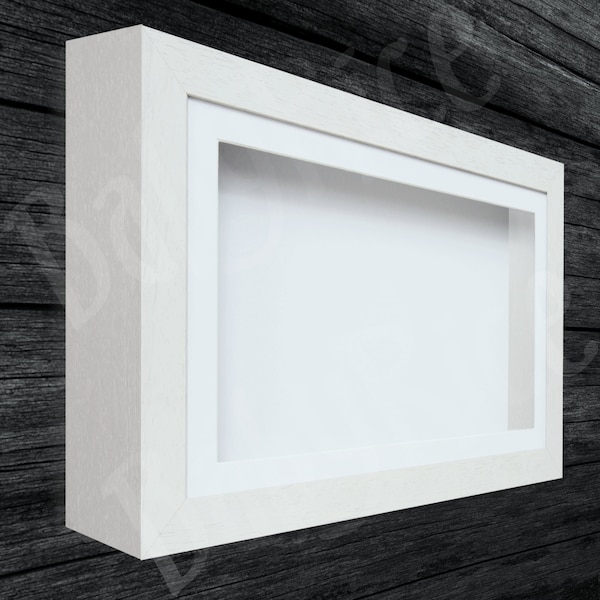 Nouveau cadre d’affichage blanc Deep Shadow Box BEAUCOUP DE TAILLES 4,8 cm Profondeur intérieure pour objet Article Image 3D Insert Couleur Blanc, Crème, Rose, Bleu