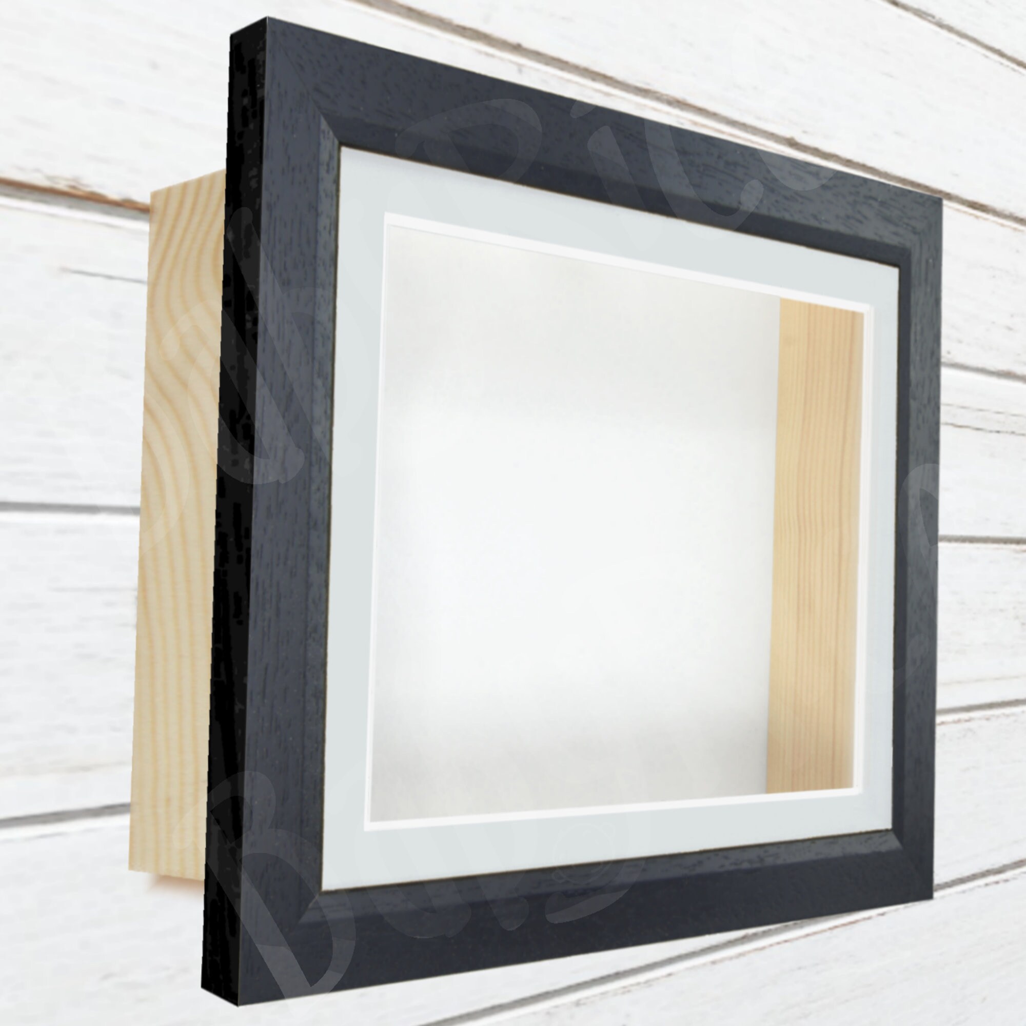 SQUARE Sizes Black Woodgrain Shadow Box Frame Small Large Mat Mount ...