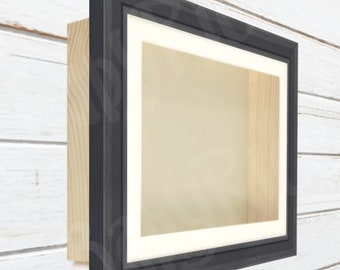 New Extra Deep Shadow Box Square Frame, Dark Brown Mocha & Pine Wood, 3D Cast Memory Picture Photo Size / Insert Colour Options, Made in UK