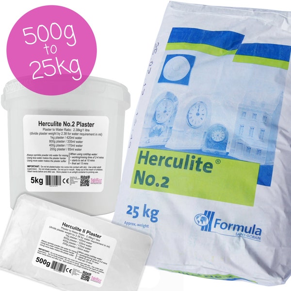 Herculite No. 2 Casting Plaster Stronger than Plaster of Paris for 3D Casts Strong White British Gypsum Hands Feet Foot Paw Body Life Cast