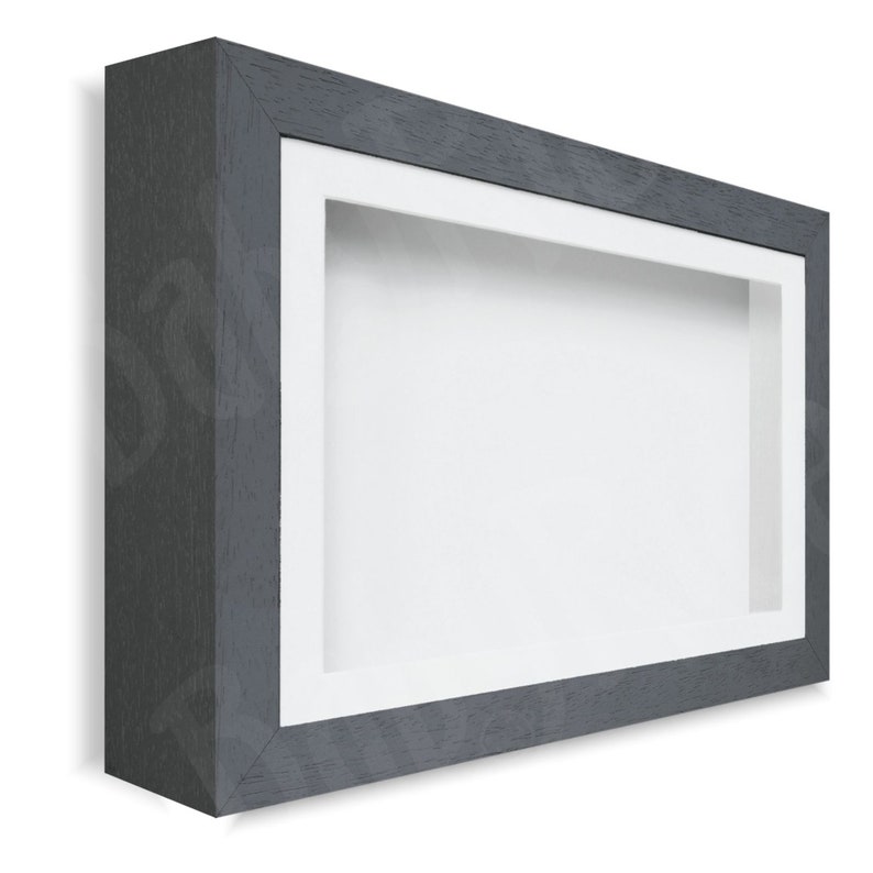 New Dark Grey Shadow Box Display Frame Small Large Size 4.8cm Deep Depth Object Item Keepsakes Insert Gray Shadowbox Memory Square Oblong White/White