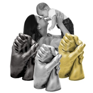 Mum & Baby Hand Casting Kit | Up to 3 adults and 2 children | 2kg Alginate, 3kg Plaster, Metallic Paint, 5L Container | DIY Family Keepsake