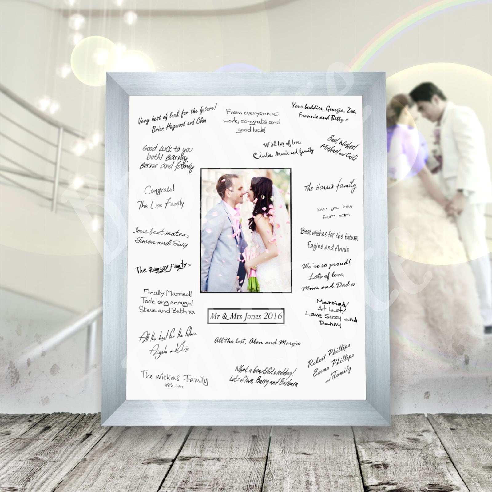 Wedding Guest Signature Signing Frame Silver, Gold, Black, White or Oak  40x50cm / 16x20 or 30x40cm / 12x16 Wedding Guest Book Alternative 